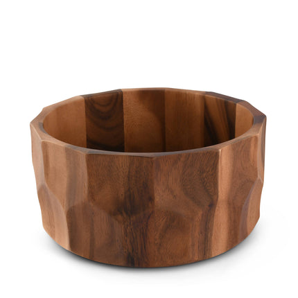Diamond Pattern Acacia Salad Bowl - Hand Carved Design