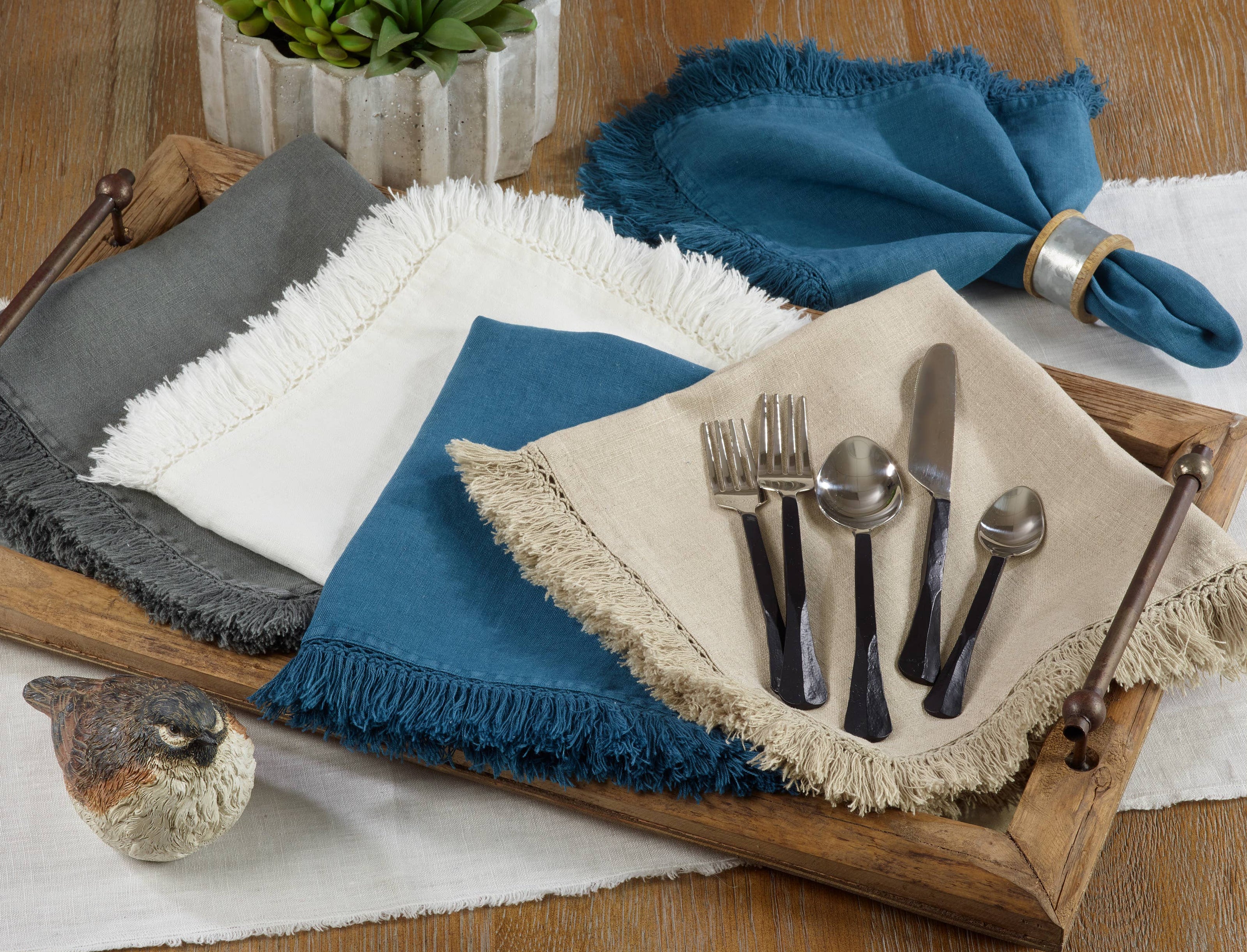 Stonewashed Fringe Napkin -Sold per 4pcs, Priced per Piece