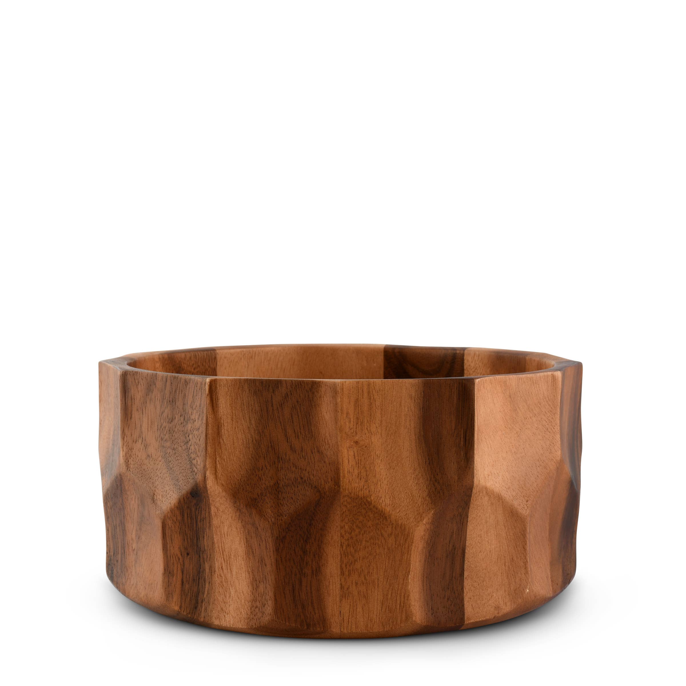 Diamond Pattern Acacia Salad Bowl - Hand Carved Design