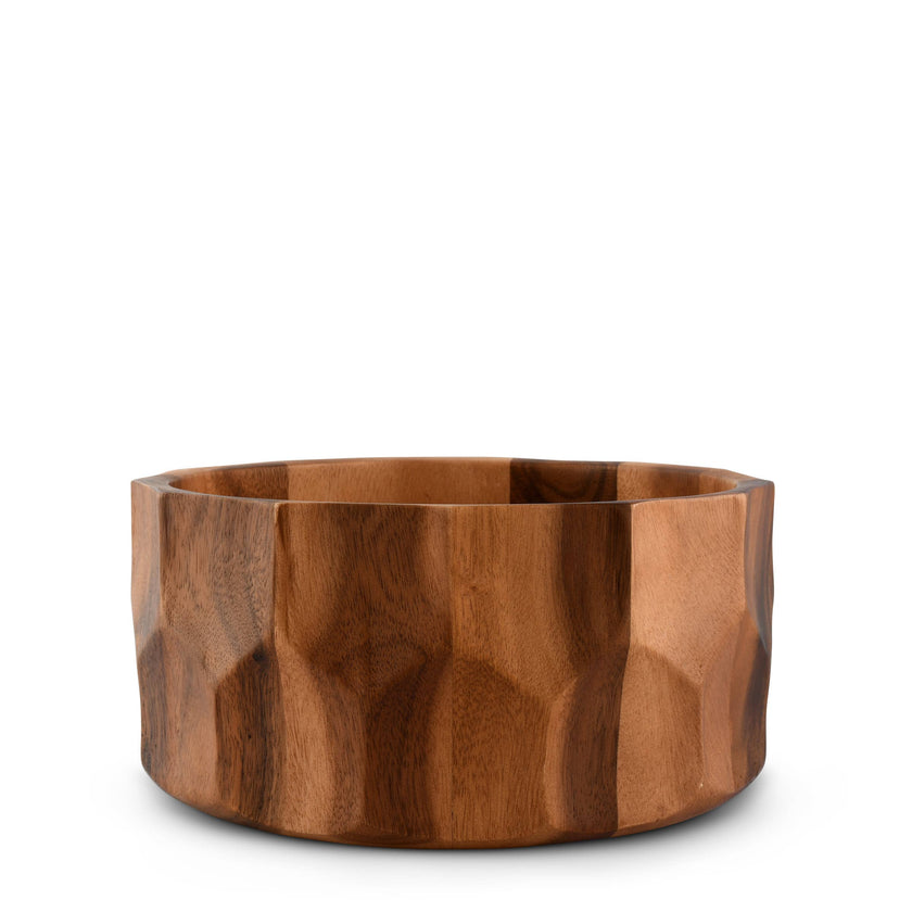Diamond Pattern Acacia Salad Bowl - Hand Carved Design