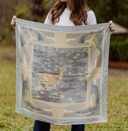 Neutral Lily Pad Doe - Double-Sided Silk Scarf