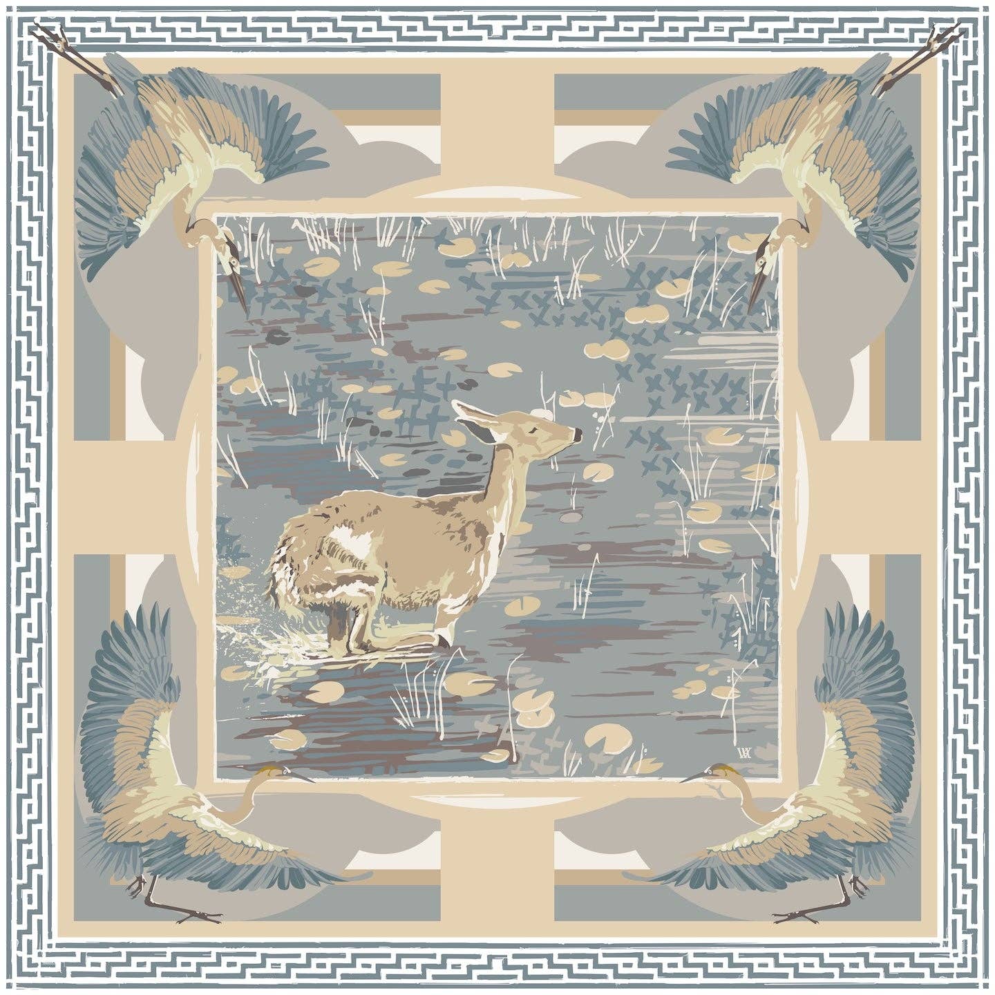 Neutral Lily Pad Doe - Double-Sided Silk Scarf