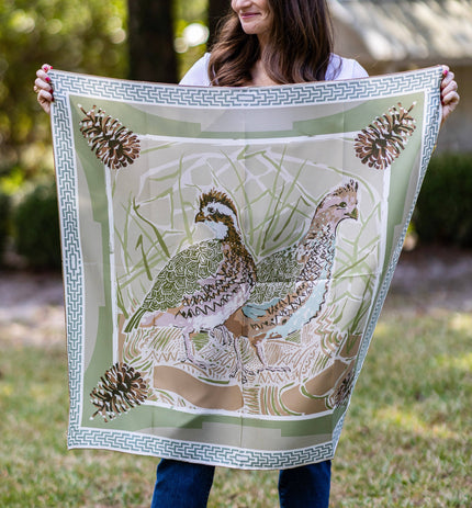 Pink Quail Pair - Double-Sided Silk Scarf
