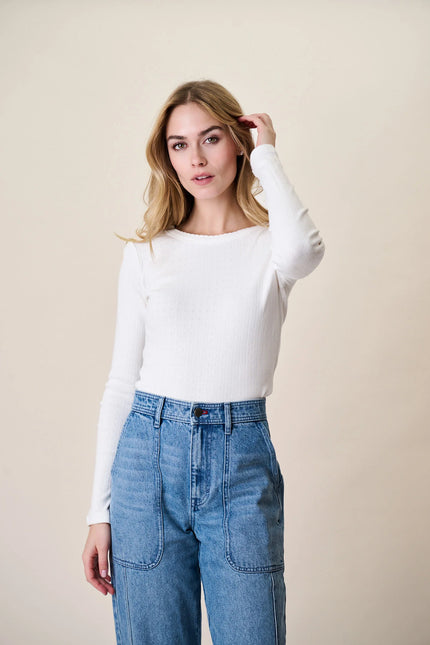 Pointelle Long Sleeve Crewneck