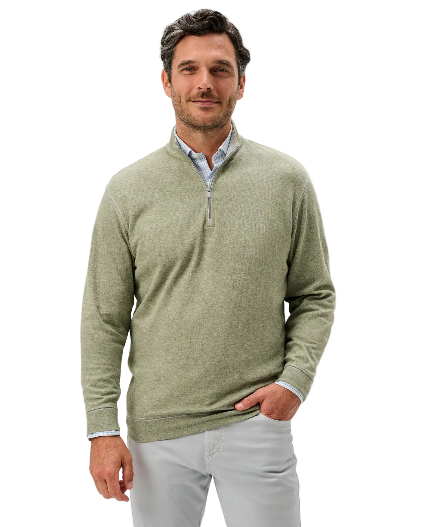 Hanks Lightweight Textured 1/4 Zip Pullover Pesto