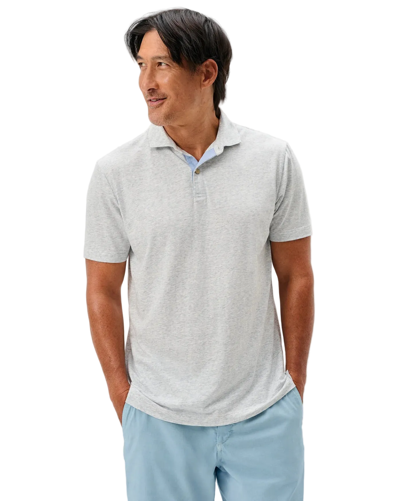 Starnes Heathered Cotton Blend Polo Light Grey