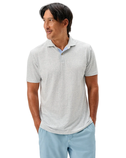 Starnes Heathered Cotton Blend Polo Light Grey