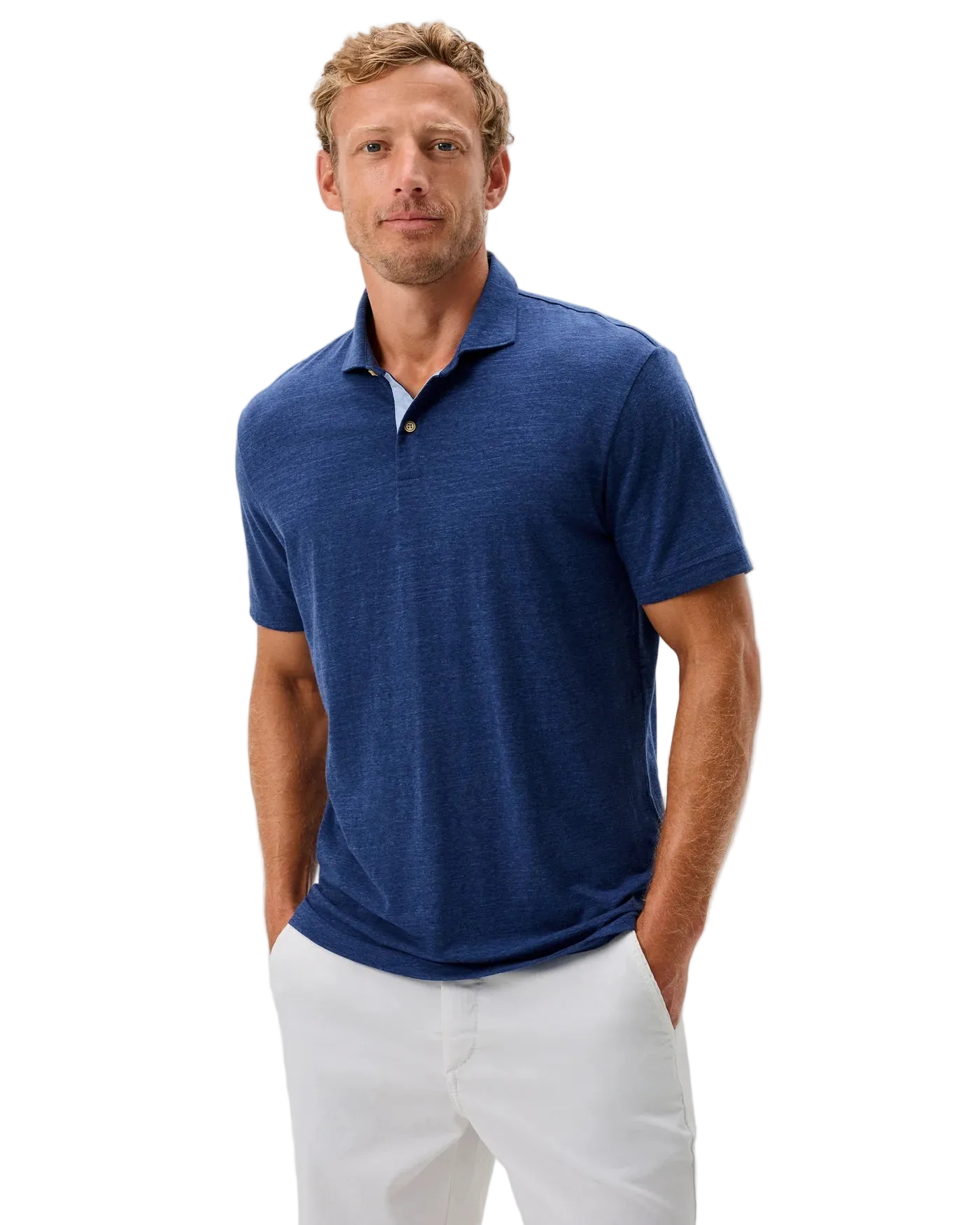 Starnes Heathered Cotton Blend Polo Navy