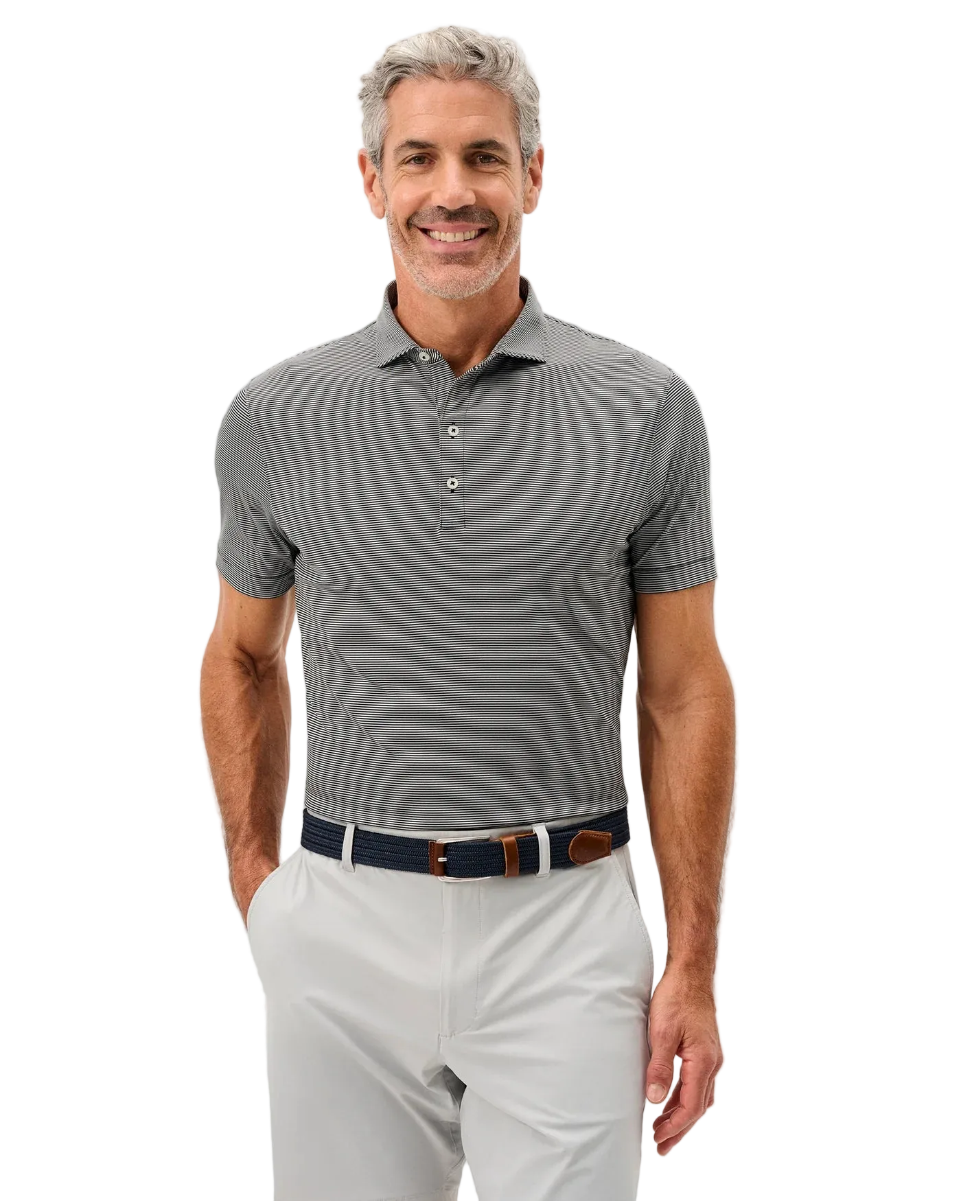 Lyndonn Stripe Performance Jersey Polo Black Seal