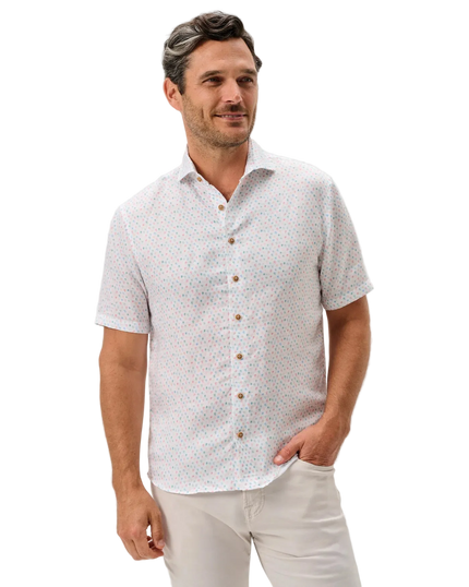 Linen Blend Short Sleeve Button Down Shirt Cash Bar