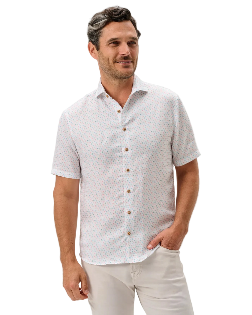 Linen Blend Short Sleeve Button Down Shirt Cash Bar