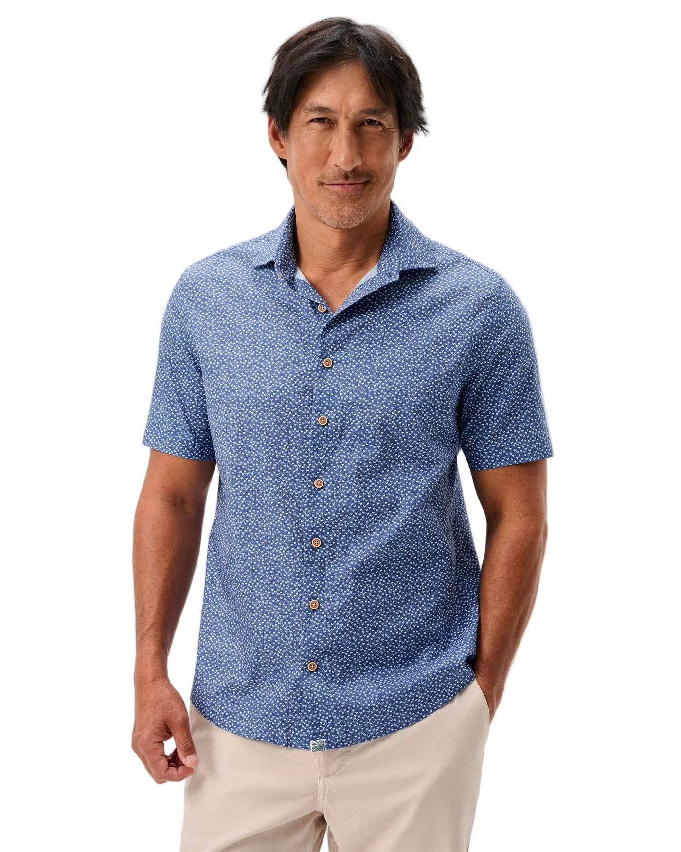 Cotton Blend Short Sleeve Button Down Shirt