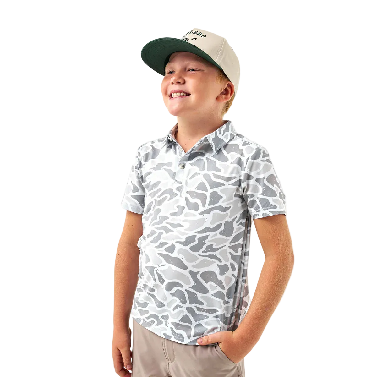 Youth White Camo Performance Polo