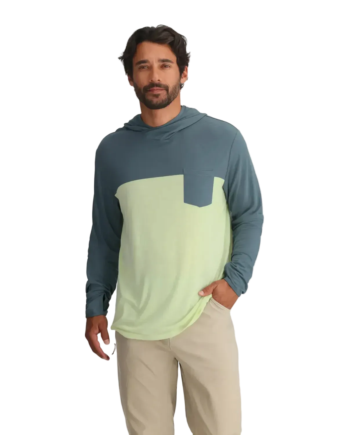 Bamboo Hybrid Hoodie Stormy Sea/ Lime