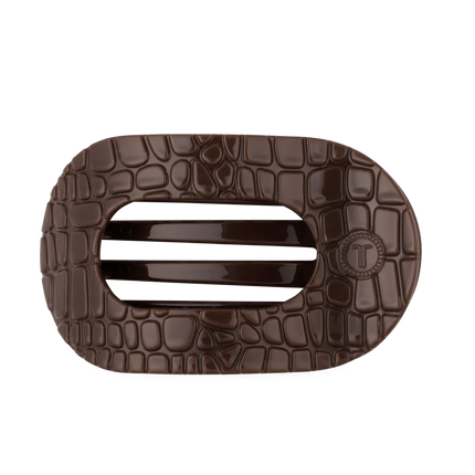 Brown Crocodile Flat Round Hair Clip