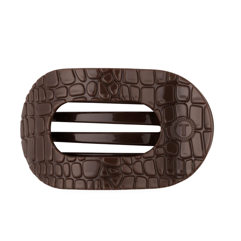 Brown Crocodile Flat Round Hair Clip