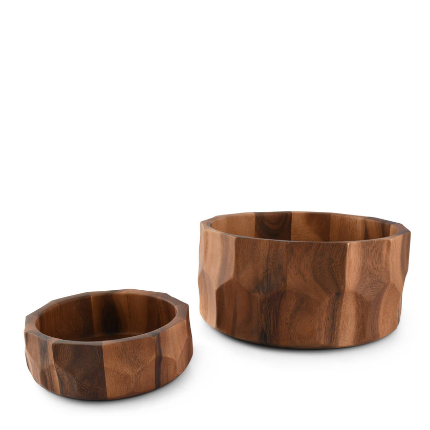 Diamond Pattern Acacia Salad Bowl - Hand Carved Design