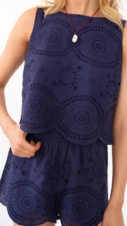 Laura Shorts-Navy Demi Eyelet