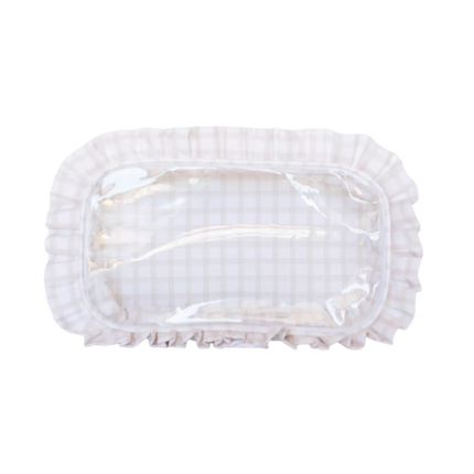 Nude Plaid Ruffled Nylon Large Clear Pouch