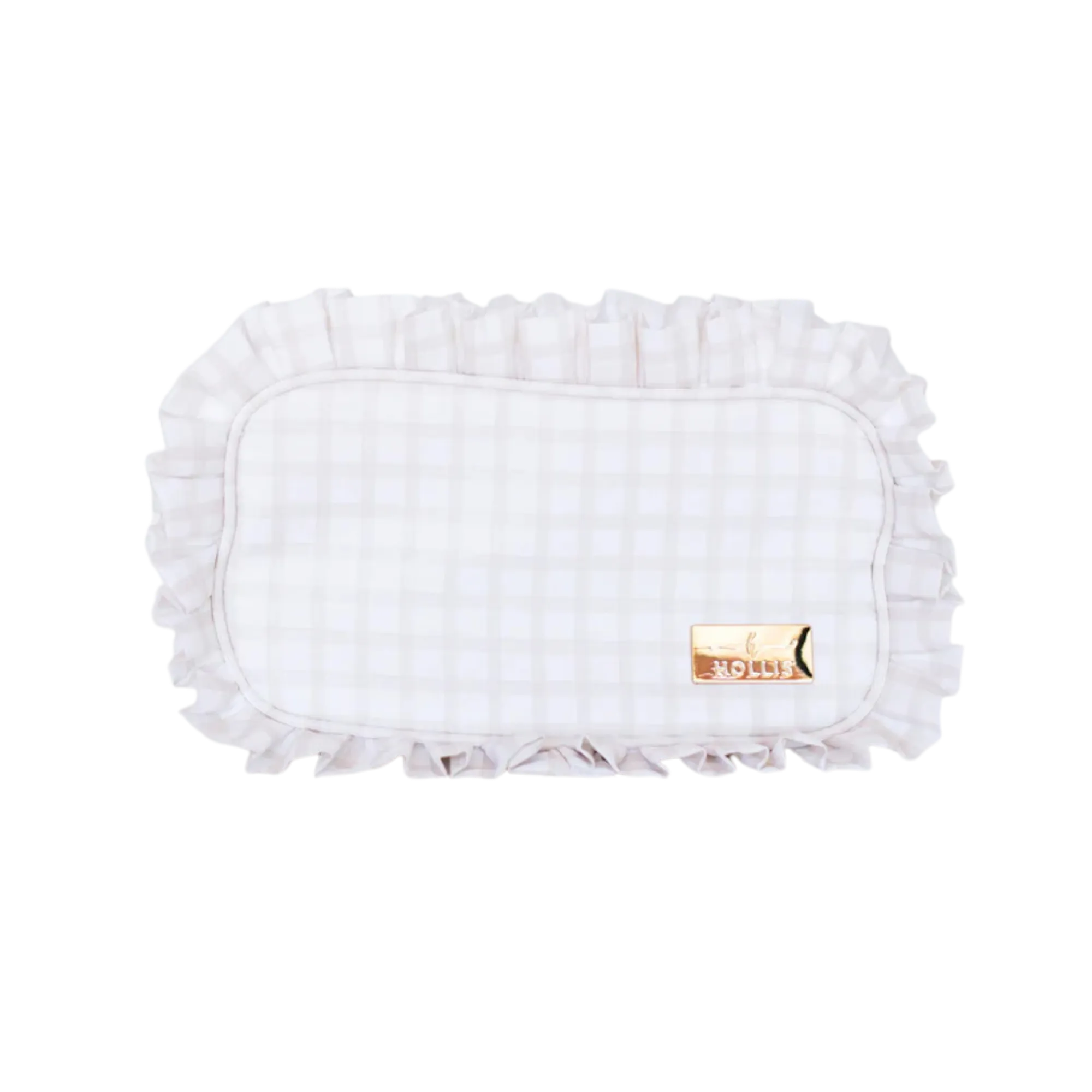 Nude Plaid Ruffled Nylon Medium Pouch