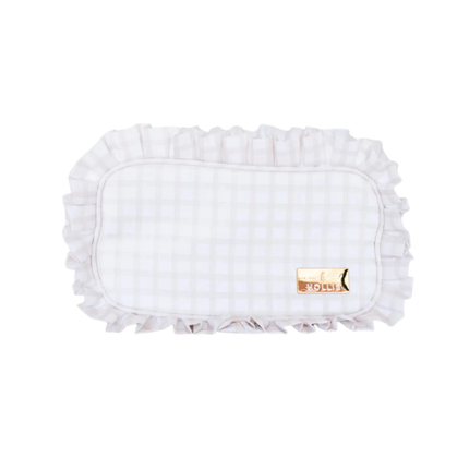 Nude Plaid Ruffled Nylon Medium Pouch