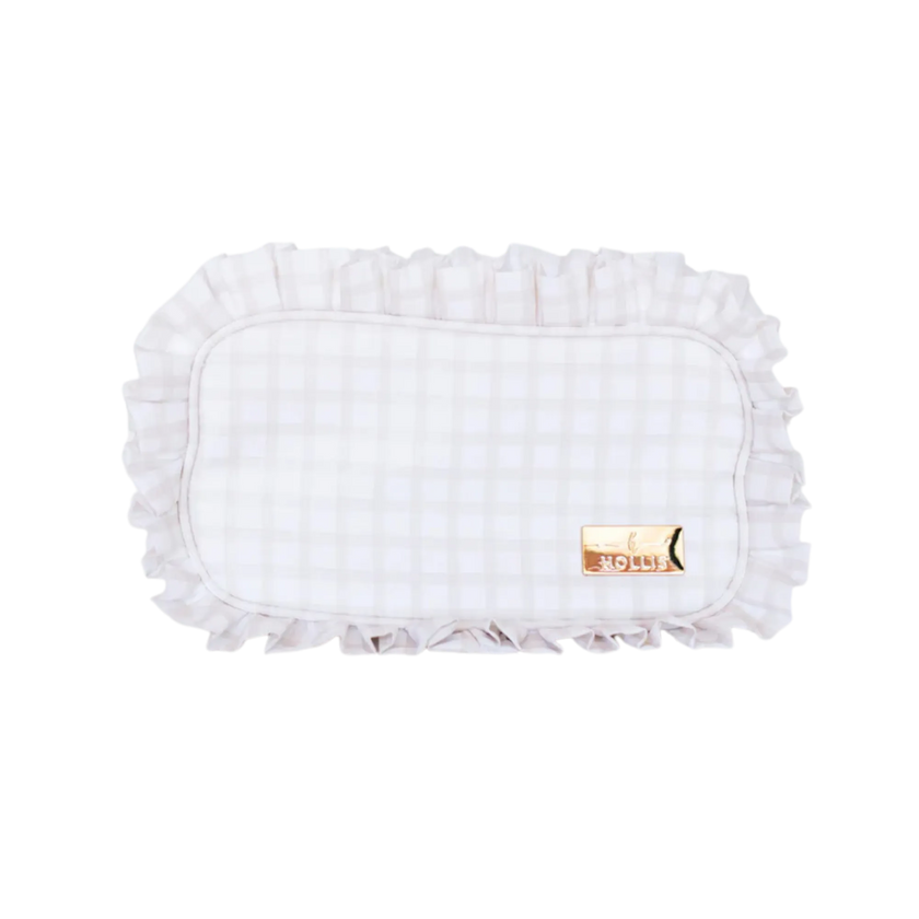 Nude Plaid Ruffled Nylon Medium Pouch