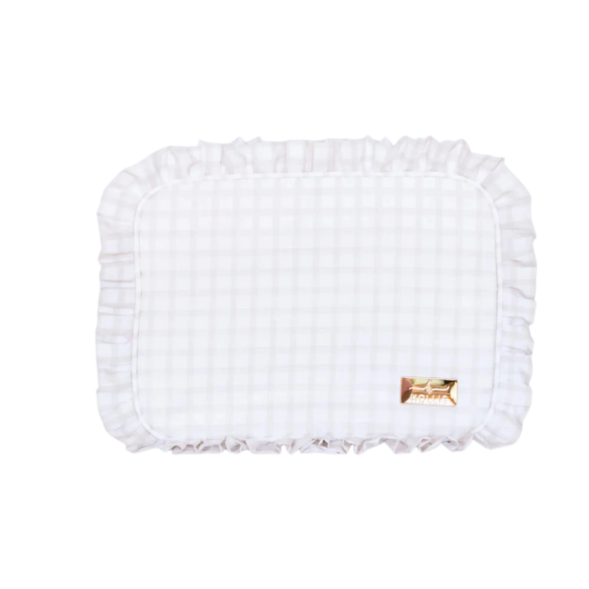 Nude Plaid Ruffled Nylon XL Pouch