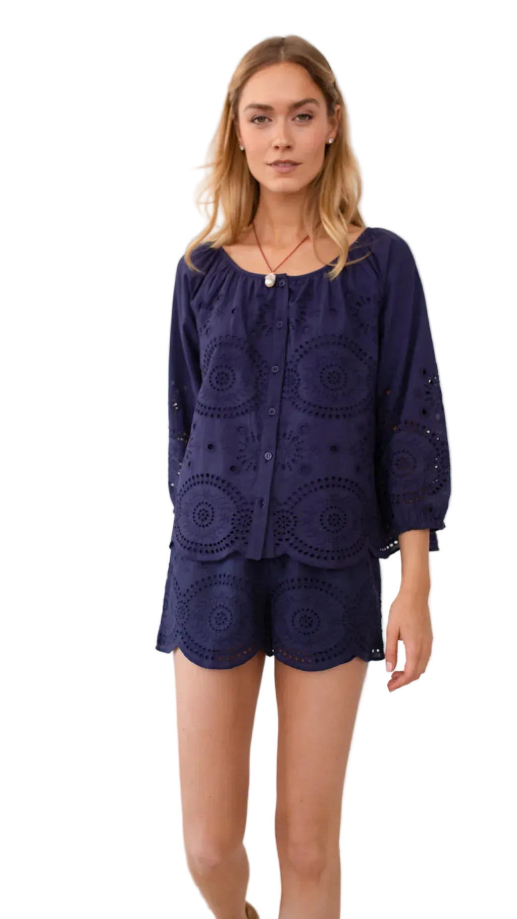 Sophie Top-Navy Demi Eyelet