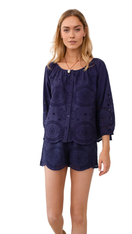 Sophie Top-Navy Demi Eyelet
