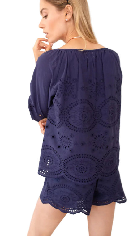 Sophie Top-Navy Demi Eyelet