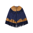 Navy blue and brown fringed jacket on a white background